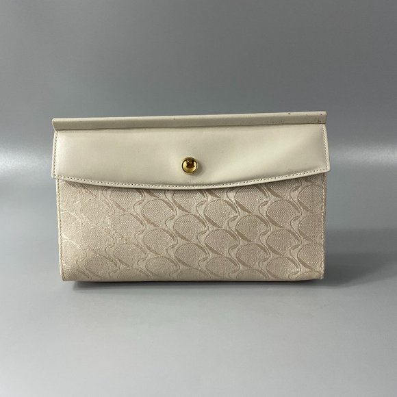 Vintage Movado Made in Italy Cream/Beige Fabric Leather Trim Clutch Purse - Picture 1 of 13